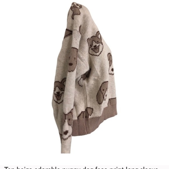 Beige cream brown adorable puppy dog face print long sleeve sweater‎ size medium - Picture 7 of 16